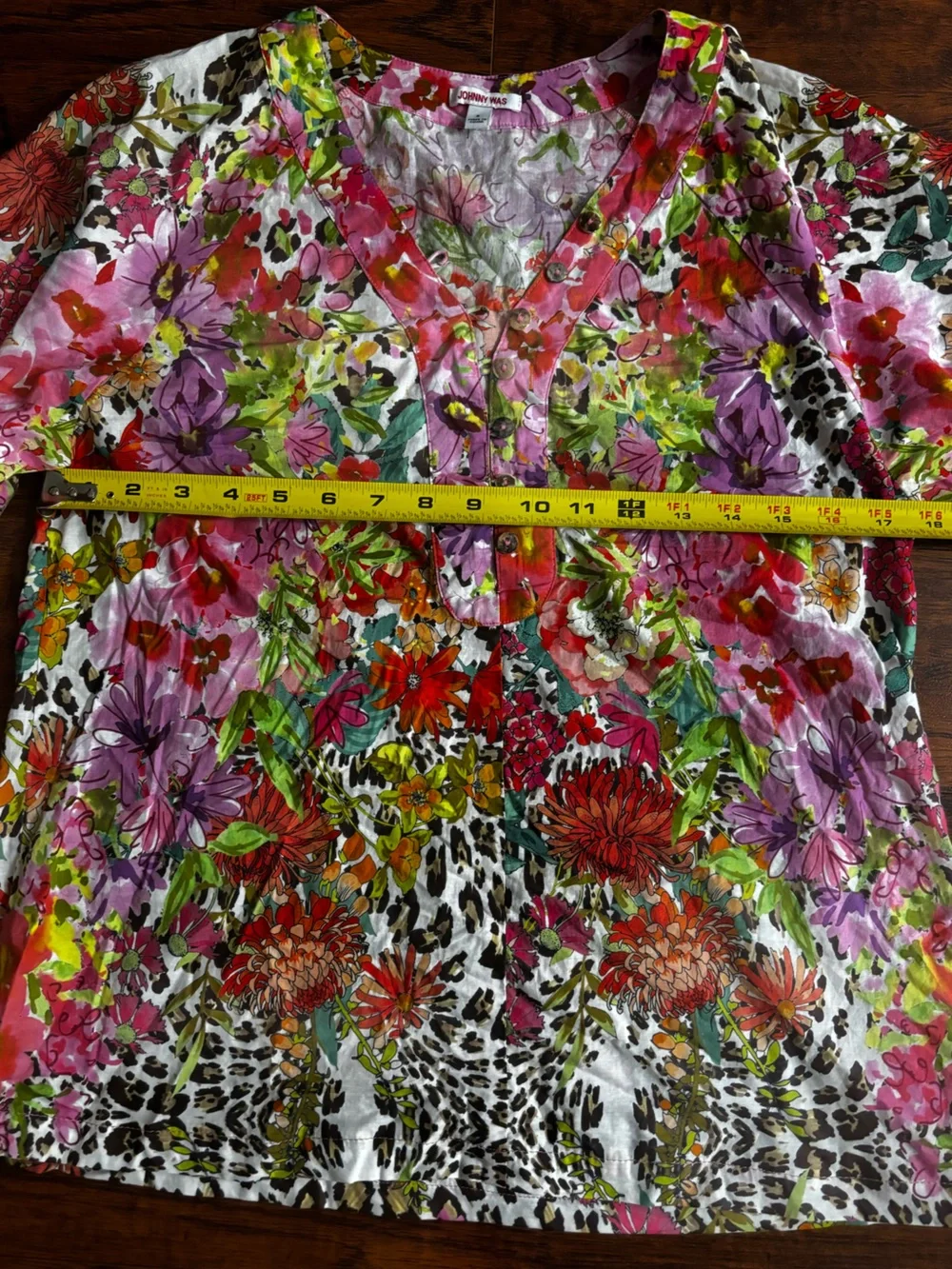 Johnny Was Two-Piece Set Puff Sleeve Top + Shorts 100% Cotton Wild Garden Floral